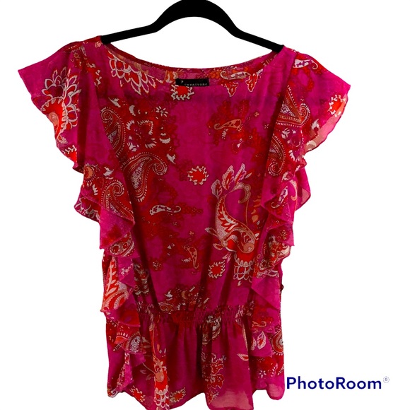 Twenty One Paisley Chiffon Cap Sleeve Blouse with Ruffles. Floral Print. Small - Picture 2 of 8
